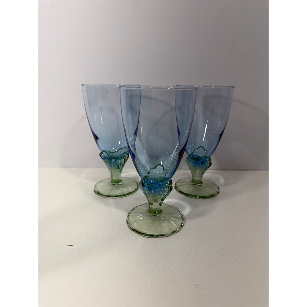 Bormioli Rocco Bahia Blue Green Water Goblets Set of 3 Italian Glassware 6.25in